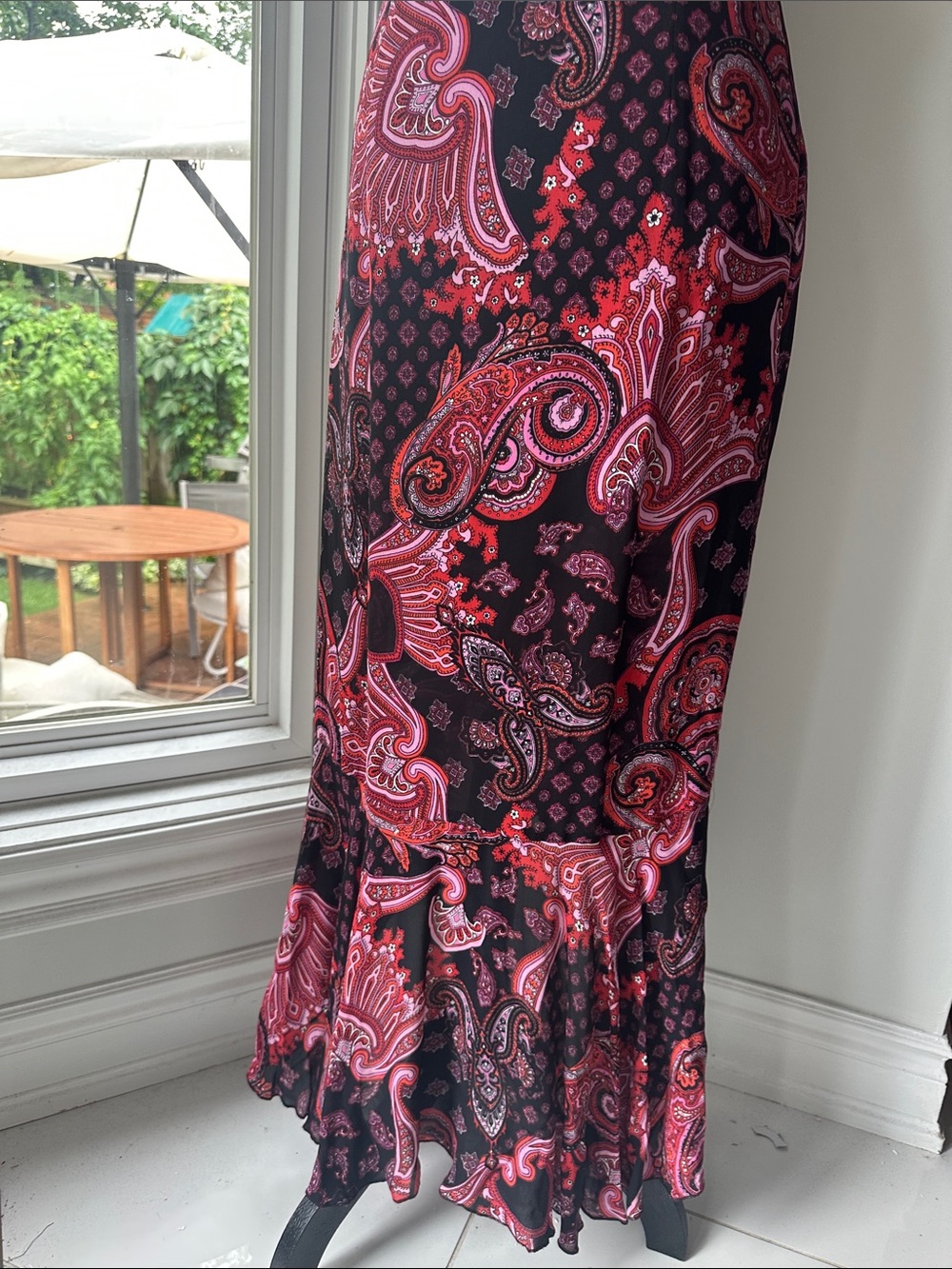 VINTAGE 90s Y2K V-Neck Black Pink Paisley Flutter-Sleeve Ruffle Hem Size 4 - Picture 11 of 15